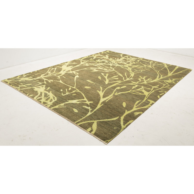 Handmade Cotton and Silk Abstract Area Rug