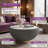 Modern Round Coffee Table with Sintered Stone Top and Leather Accent