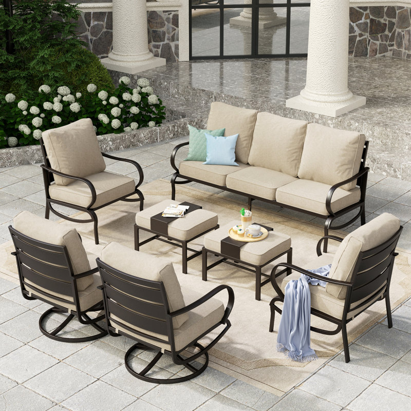 Ensemble de conversation pour patio à 9 places Tapasi avec chaises longues pivotantes et table de foyer optionnelle, Non