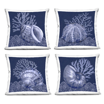 Coussin Stupell Industries Indigo Nautical Seashells Design par Paul Brent (ensemble de 4)