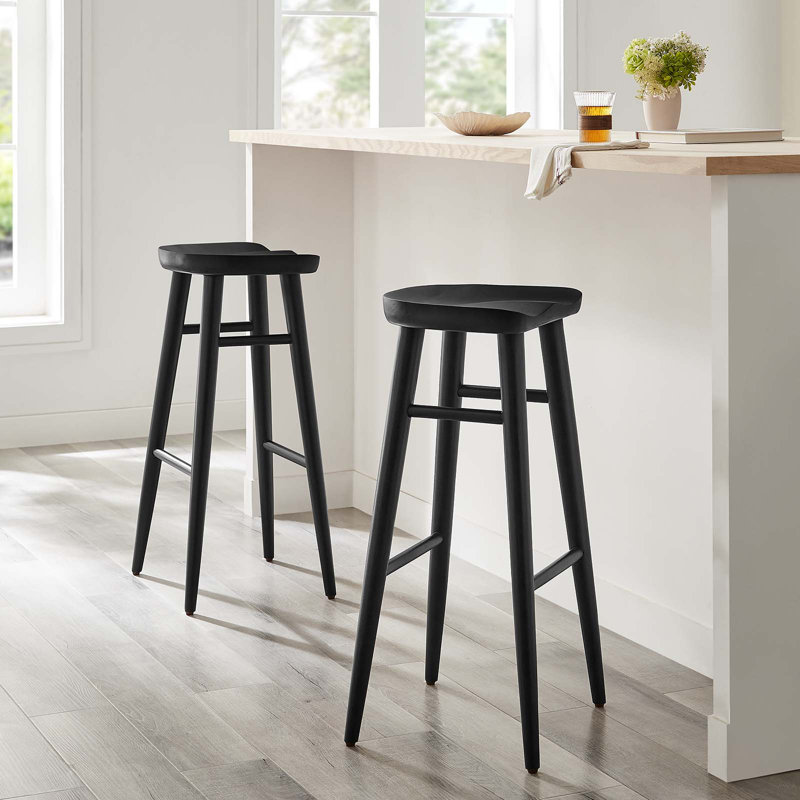 Modway Saville Solid Wood Stool, Bar Stool (32" Seat Height), Black