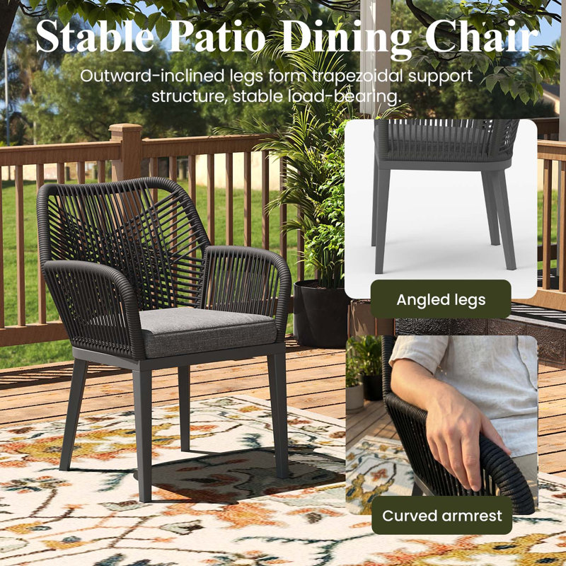 11 Pieces Outdoor Dining Set With Rectangular Dining Table And 10 Chairs, Dark Gray Cushion/ Gray Frame, 10, Gray