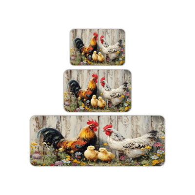 Ensemble de tapis de cuisine Beige Farm Rooster