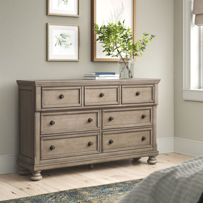 Alek 64.75" W Transitional 7-Drawer Solid Wood Dresser with Hidden Felt-Lined Jewelry Drawer
