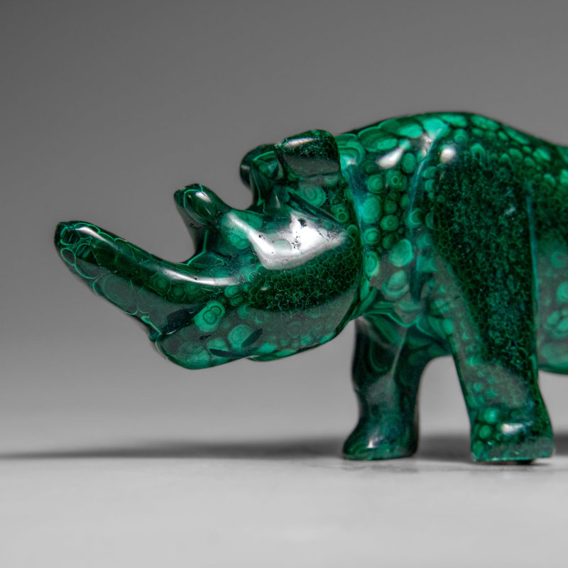 Genuine Polished Malachite Rhino Carving (196.6 Grams)