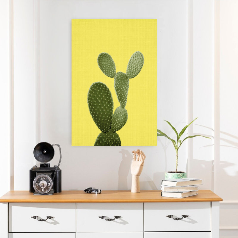 Yellow Cactus Abstract Contemporary Cactus Plant Landscape Wall Art Print, 60.96cm H x 40.64cm W