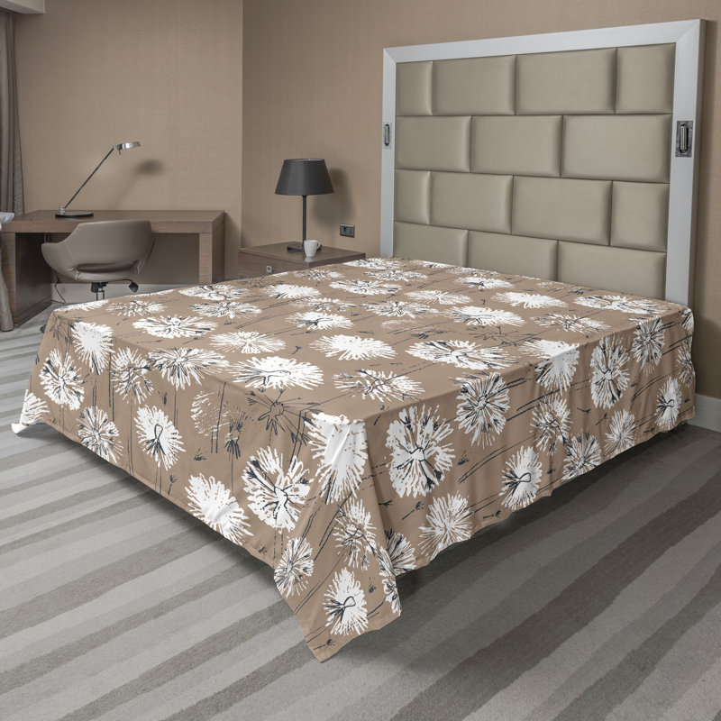 Drap plat Ambesonne Spring Look abstrait pissenlit pâle taupe blanc