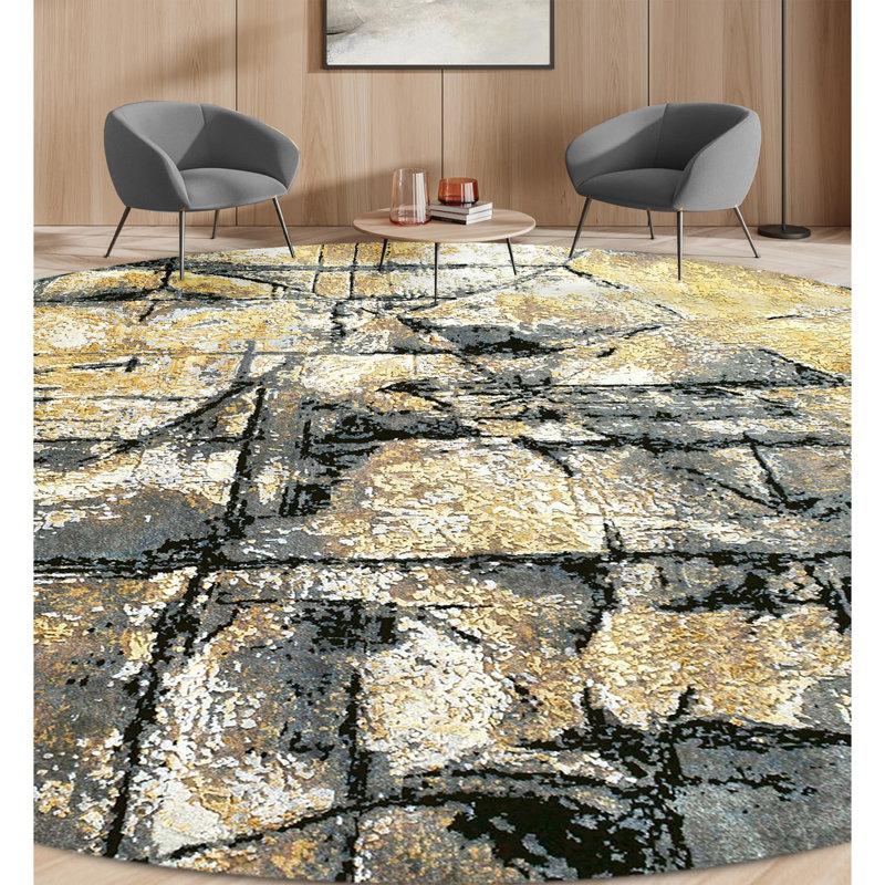 Abstract Area Rug in Gold