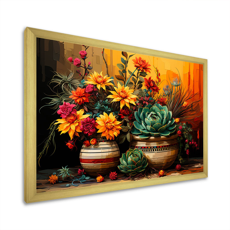 Boho, poterie florale mexicaine, Cadre doré à coins fermés, H 12 po x l 20 po x P 1 po