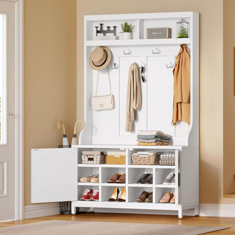 Ashgan Hall Tree 39.4'' Wide with Bench and Shoe Storage, White