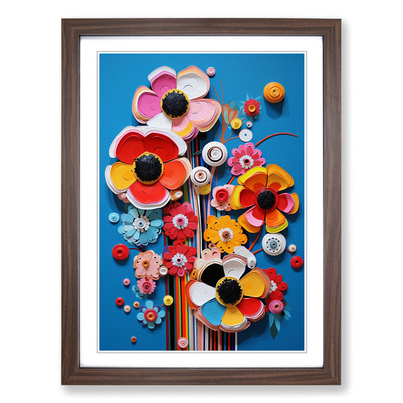 Floral Art Constructivism Art - Framed Print, 34cm H x 25cm W, Walnut Framed