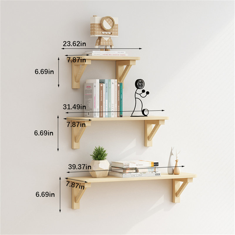 Tablette murale flottante en bois massif, H 6,69 po x l 39,37 po x P 7,67 po