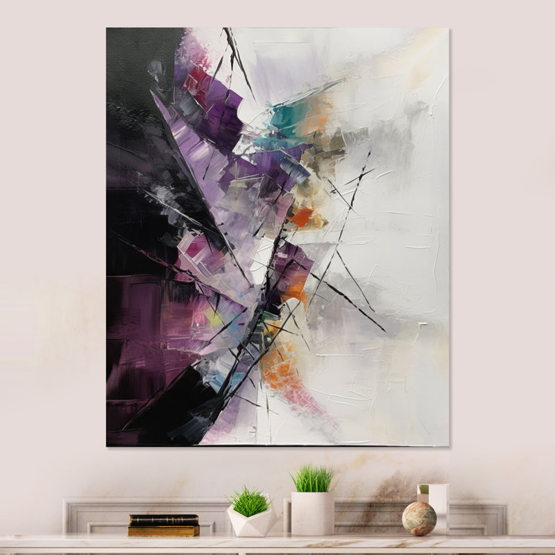«Mauve langue des lignes I» - Art abstrait géométrique en métal, H 32 po x l 24 po x P 1 po