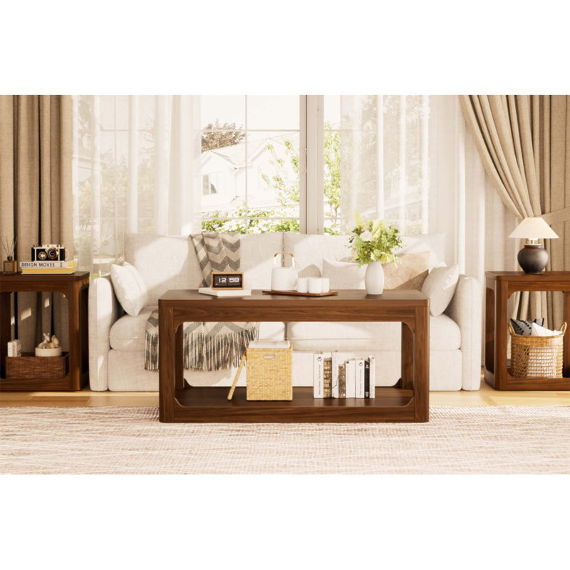 Ensemble de 3 tables basses de salon modernes avec beaucoup de rangement et des bords arrondis lisses, parfaits pour divers espaces
