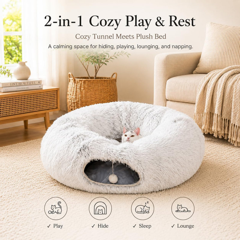 Lit chaud pour chat en hiver, nid de chat pliable multifonctionnel pour chat, jouet interactif pour chatons et chats d'intérieur