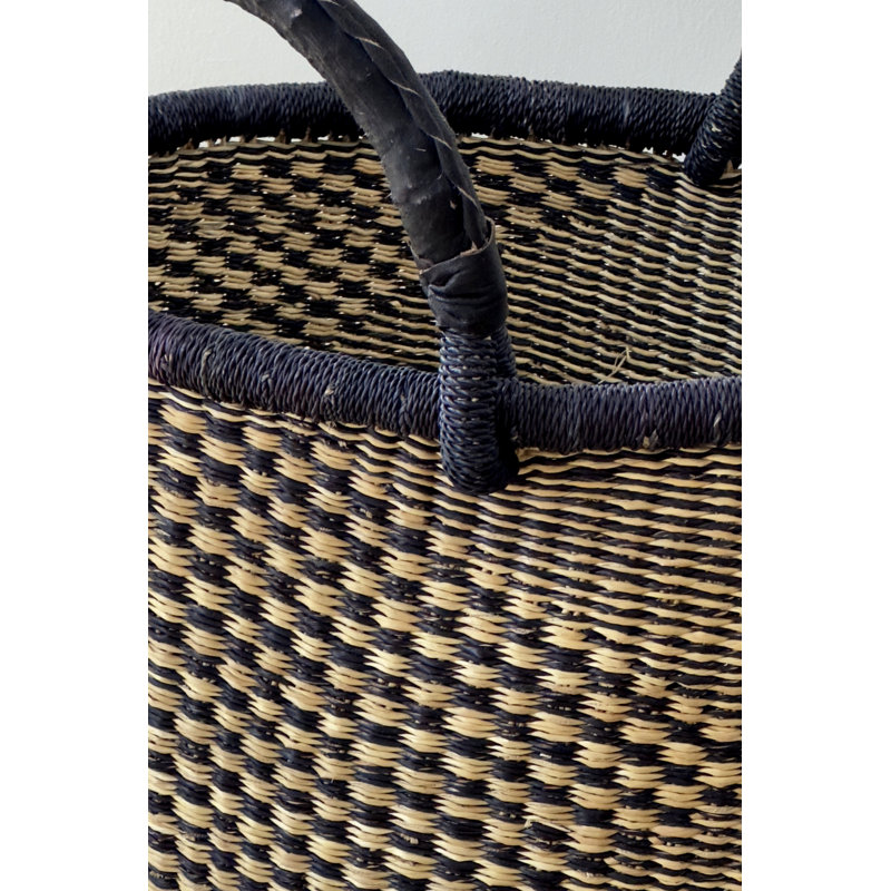 Handwoven & Checkerboard Bolga Basket - Round