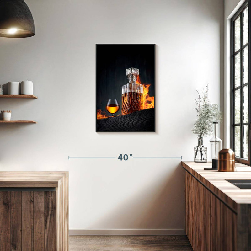 Carafe à whisky flamboyante, Cadre flottant noir, 21 po x 31 po