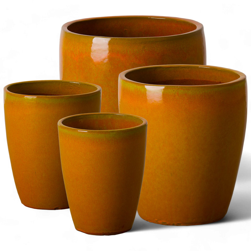 Polygala Handmade Ceramic Pot Planter, 14" H x 11.5" W x 11.5" D, Burnt Orange