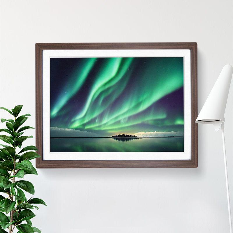 Special Aurora Borealis - Single Picture Frame Print, 46cm H x 64cm W x 2cm D, Walnut
