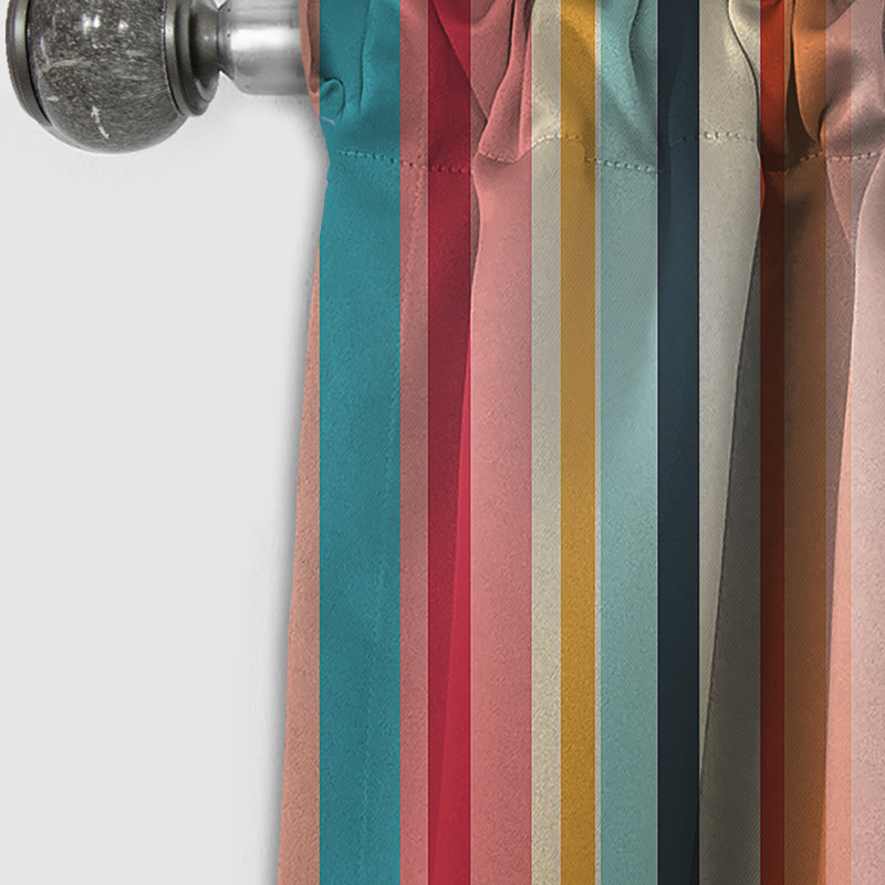 Rideau occultant rayé de style Mid-Century à rayures pastel - 1 panneaux, L 52 po x L 84 po