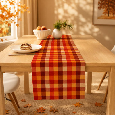 Décorations d'automne pour la maison - Chemin de table écossais brun orange pour décoration d'automne | Accessoires de décoration de table d'automne de l'Action de grâce pour l'intérieur et l'extérieur | Nappe d'automne en toile de fond pour la cuisine