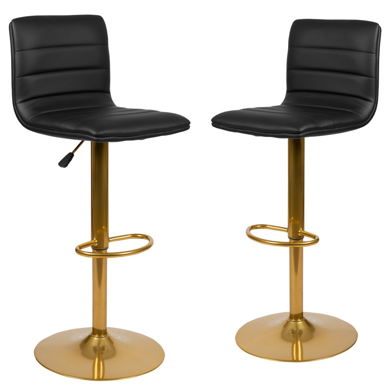 Clift Modern Upholstered Adjustable-Height Barstool with Footrest, Black / Gold, 2