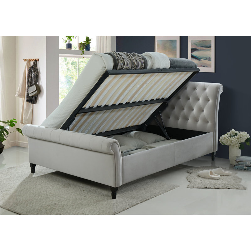 Richmond Upholstered Ottoman Storage Bed, Light Grey, Double (4'6)