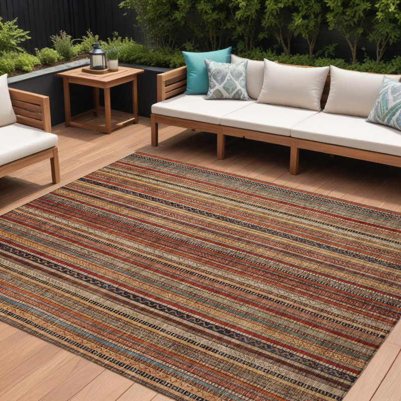 Tapis extérieur lavable rayé taupe et gris 9 pi x 12 pi