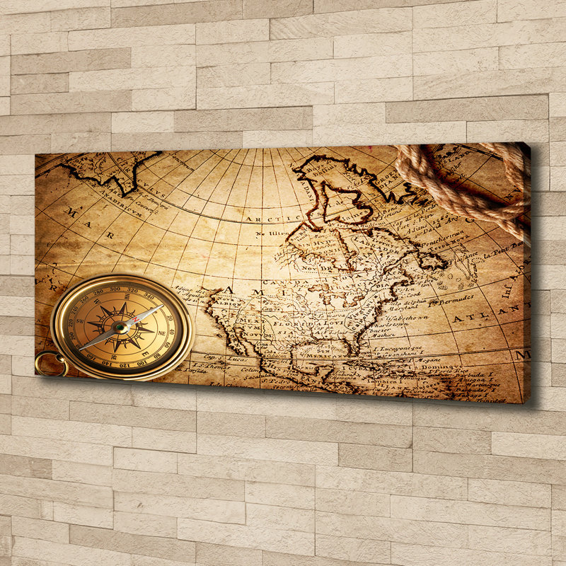 Compass on the map 1 Piece Wrapped Canvas Wall Art