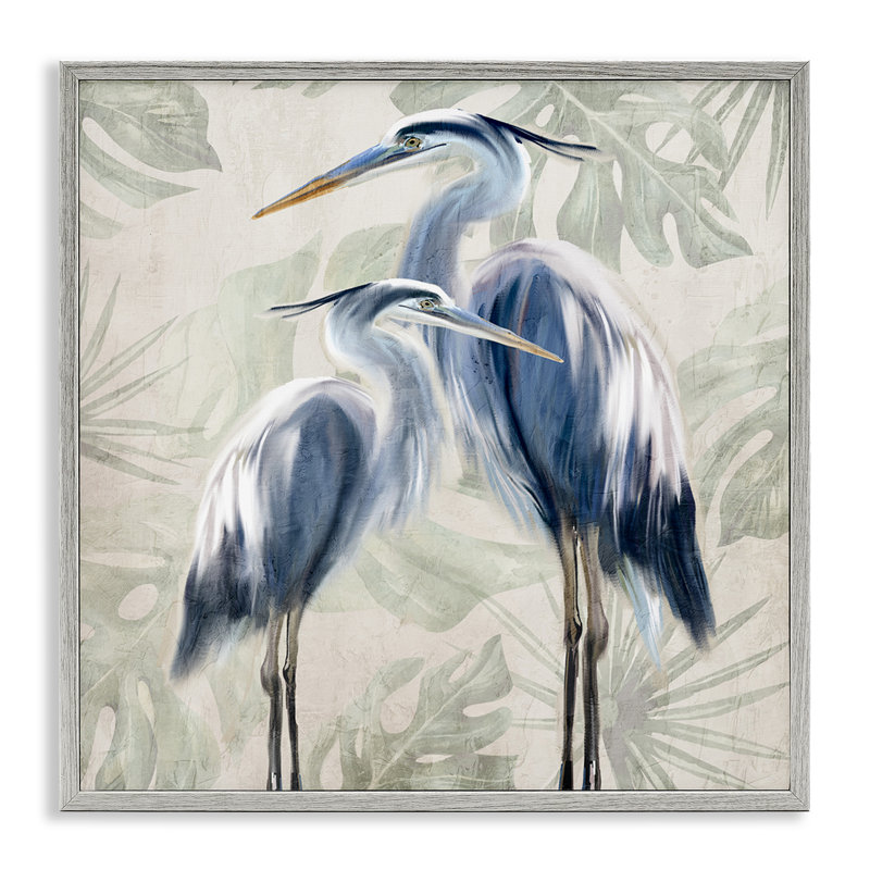 «Heron pair over palms», estampe numérique, conception de Kim Allen, Estampe numérique Farmhouse, H 17 po x l 17 po