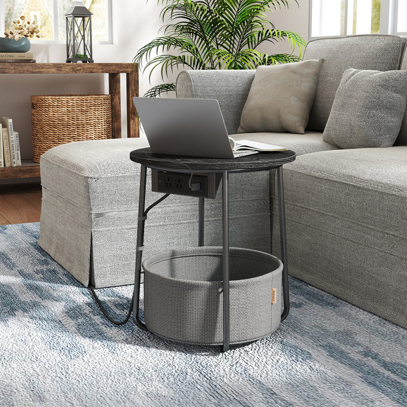 Side Table With Charging Station, Ebony Black/Slate Gray