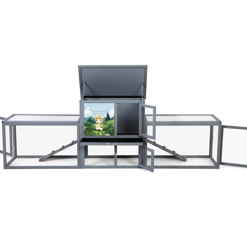 Grande cage extérieure pour cochons d'Inde avec double activité, mezzanine au repos, panneau solaire PC pour tous les temps, bac à déchets escamotable, rampes et maille facile d'accès, éléments de design colorés gris spacieux 2 étages