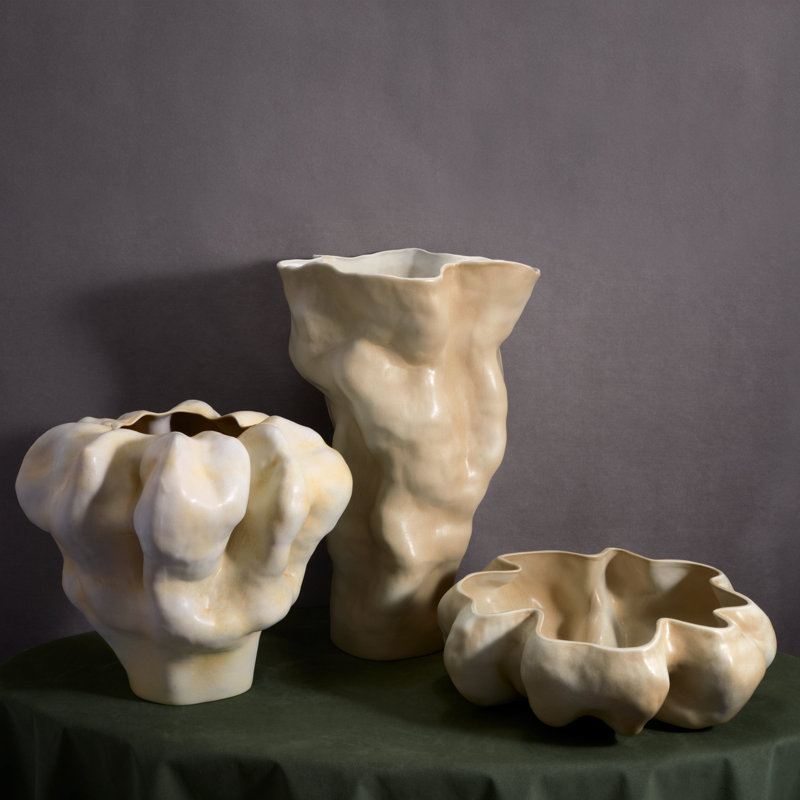 Timna Handmade Porcelain China Table Vase, Latte, Short