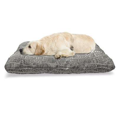 Lit pour animal de compagnie Ambesonne noir et blanc, ornement riche avec motifs Zentangle rétro, coussin résistant aux mâchoires pour chien et chat avec housse amovible, 24 po x 39 po, noir et blanc