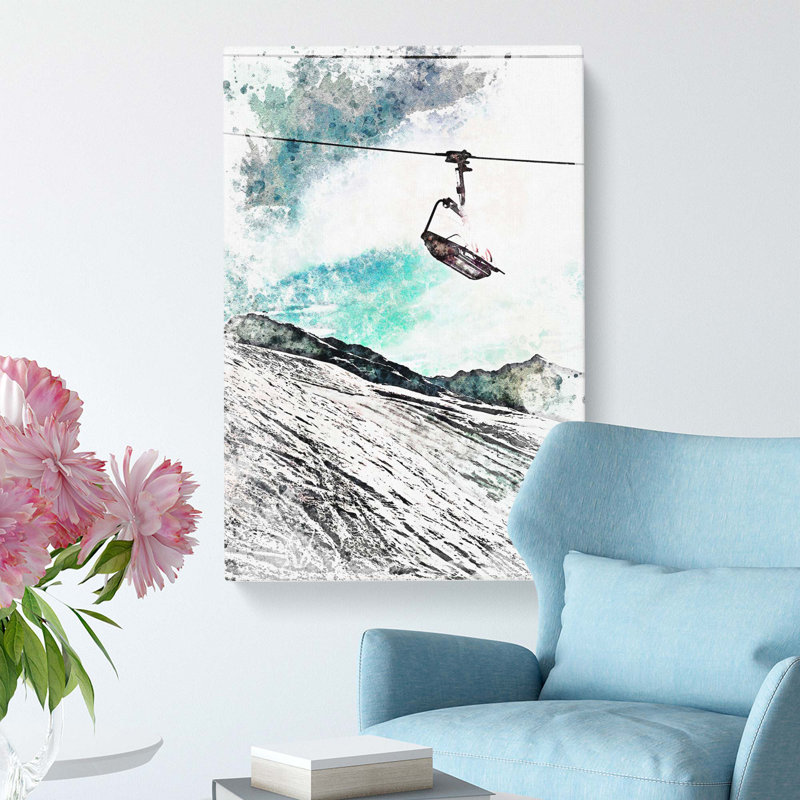 Ski Lift In The Alps In Abstract - Wrapped Canvas Painting, 60cm H x 40cm W x 3cm D
