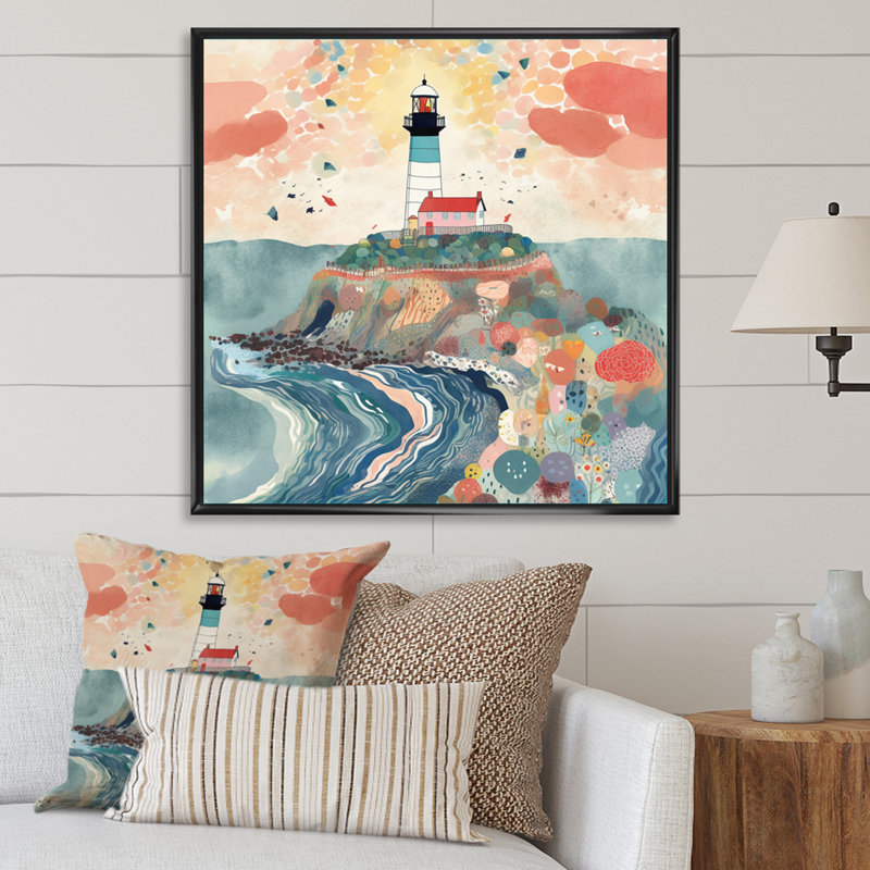" Coastal Guiding Light III ", 30" H x 30" W x 1" D, Black Floater Framed