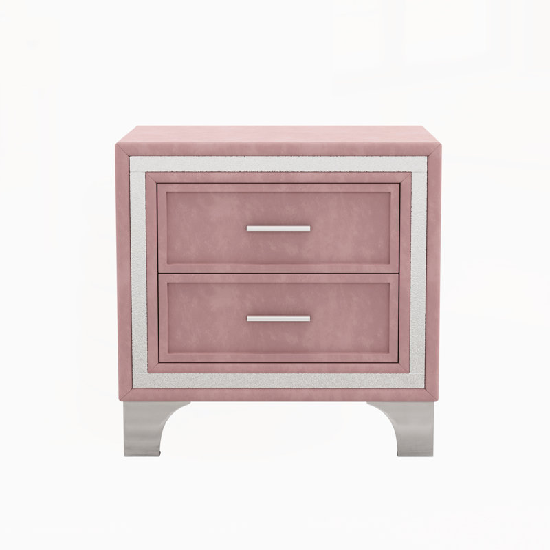 Velvet Solid Wood Nightstand, Pink