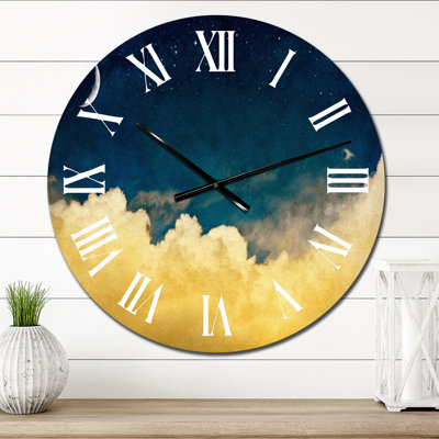 Yellow Clouds on a Dark Blue Sky - Traditional Wall Clock