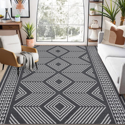 Tapis lavables à la machine, tapis géométriques modernes avec envers antidérapant, tapis à poils courts résistant aux taches, tapis décoratifs contemporains pour le salon, la chambre à coucher
