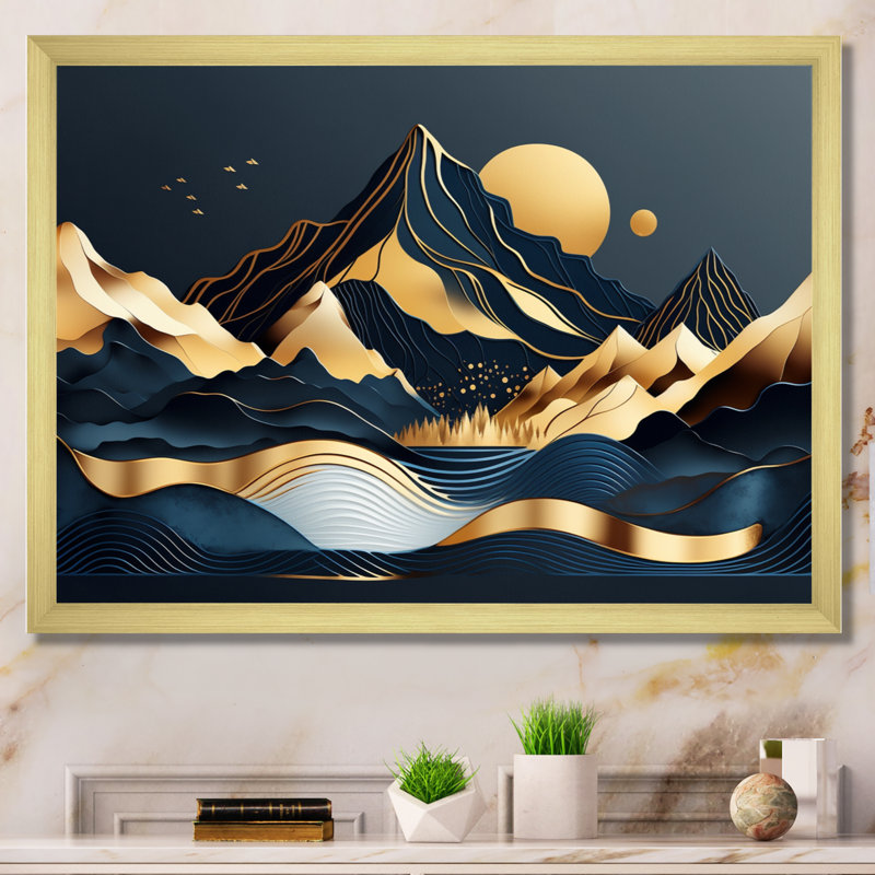 Narcyz Gold Minimalist Mountains III, Encadrement doré, H 30 po x l 40 po x P 1,5 po
