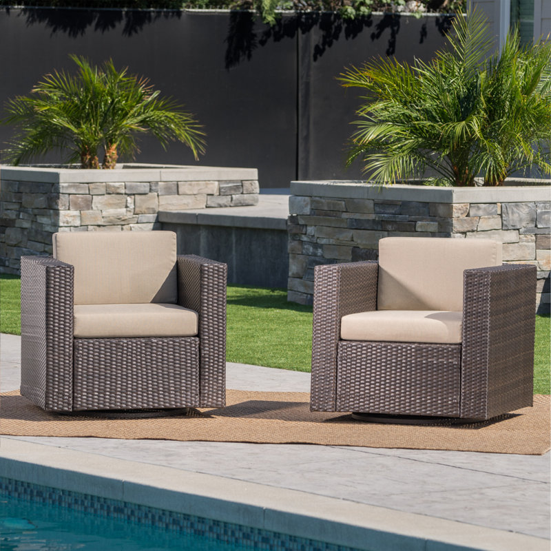Arville Swivel Outdoor Lounge Chair, Dark Brown/Beige