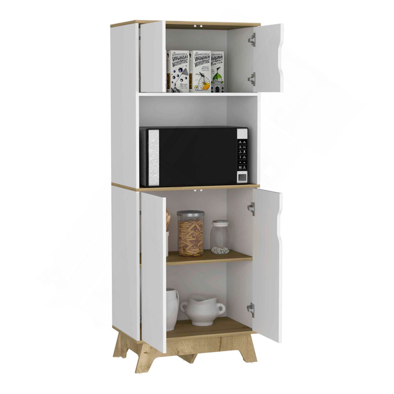 Grande armoire de comptoir à micro-ondes Pamplona, armoires à portes doubles supérieure et inférieure - chêne clair / blanc