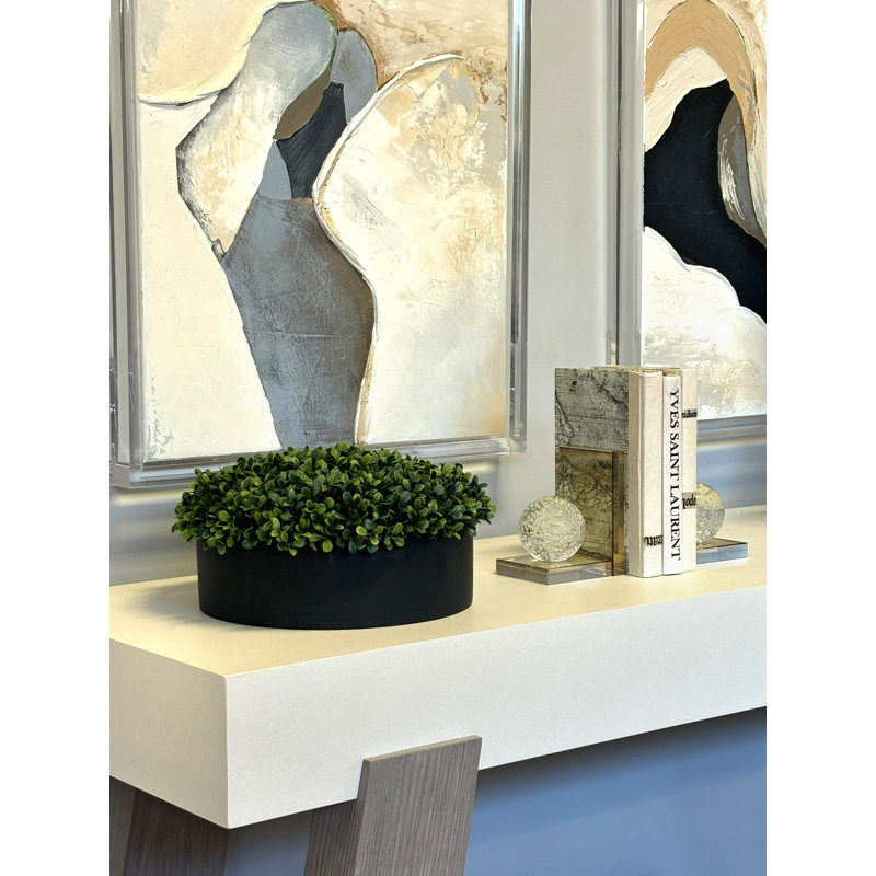 Arrangement de buis d'extérieur certifié UV pour jardinière ronde