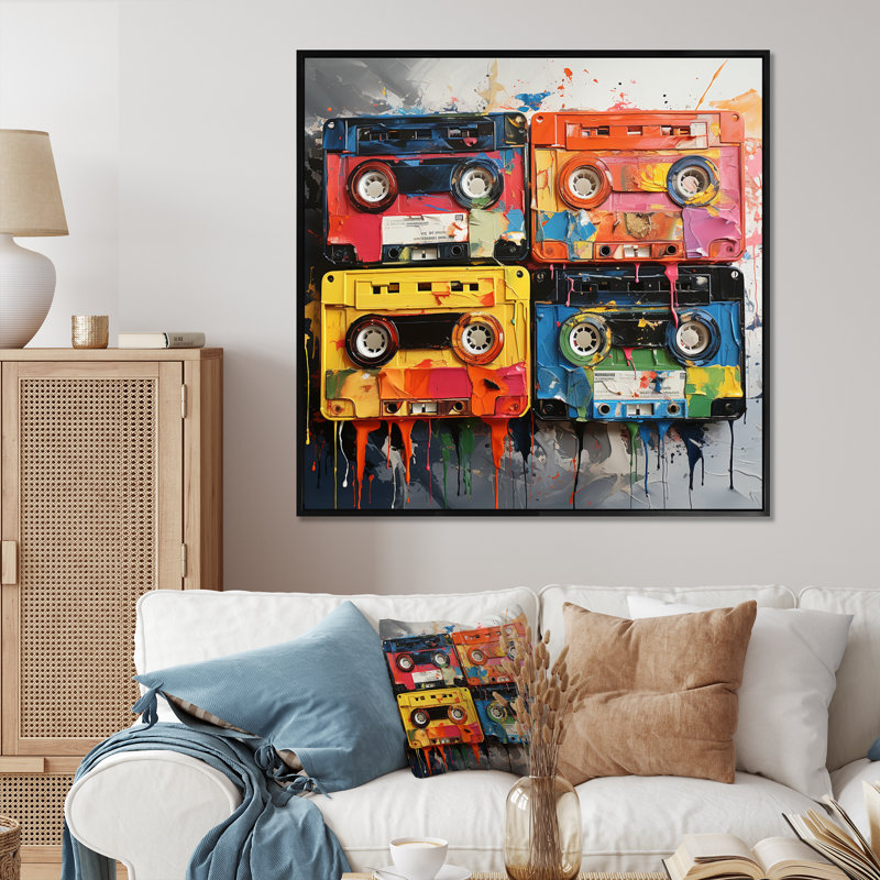 Popart Cassette Tapes VII, Cadre flottant noir, H 30 po x l 30 po x P 1 po