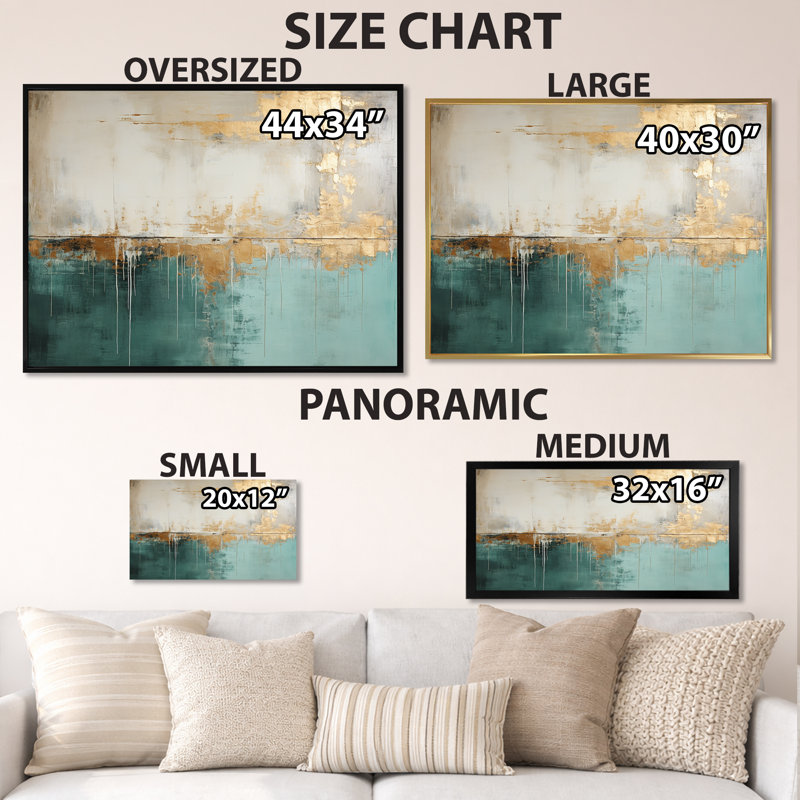 Minimalisme doré et horizon bleu sarcelle - impressions sur toile glamour moderne, Toile tendue, H 34 po x l 44 po