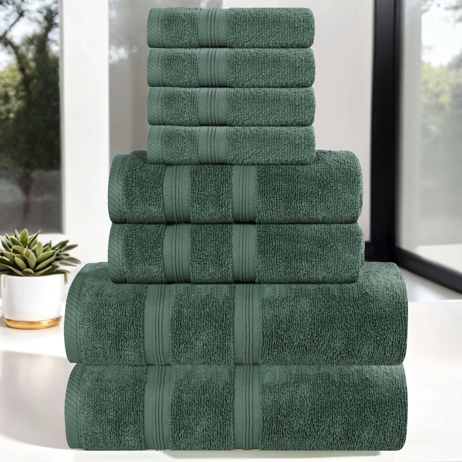8-Piece Zero-Twist Cotton Towel Set, Forest Green