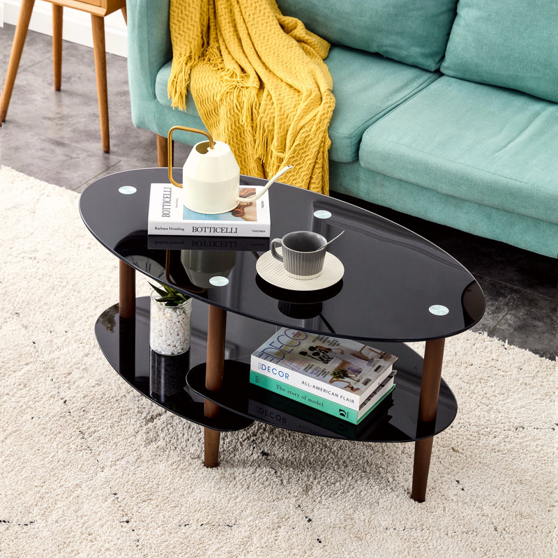 Table basse noire ovale en verre