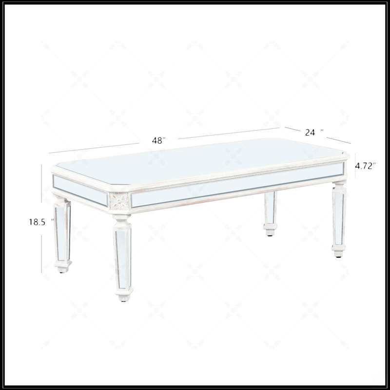 Table basse à miroir argenté, Argenté / blanc
