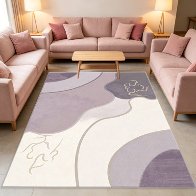 Tapis mauve à motif d'aquarelle abstraite pour le salon, doux et confortable, adapté à toutes les saisons, facile à entretenir, tapis d'intérieur lavable à la machine, sous la table de ferme convenant à la chambre à coucher, à la salle à manger, au bureau, au patio, au balcon, à la décoration intérieure