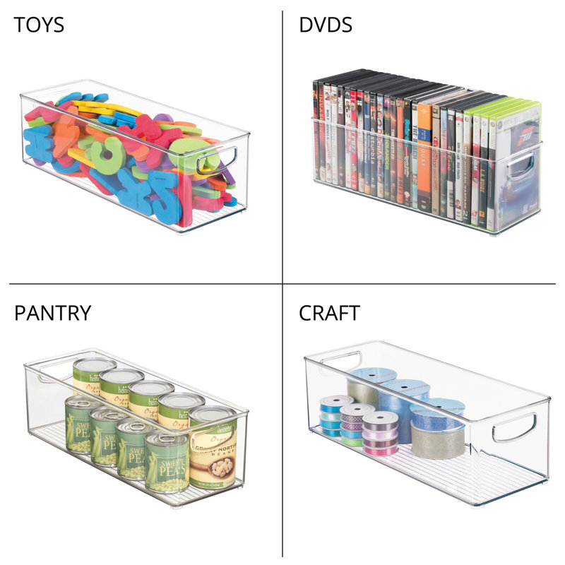 mDesign Plastic Home Office Storage Organizer Bin With Handles - 8 Pack - Clear